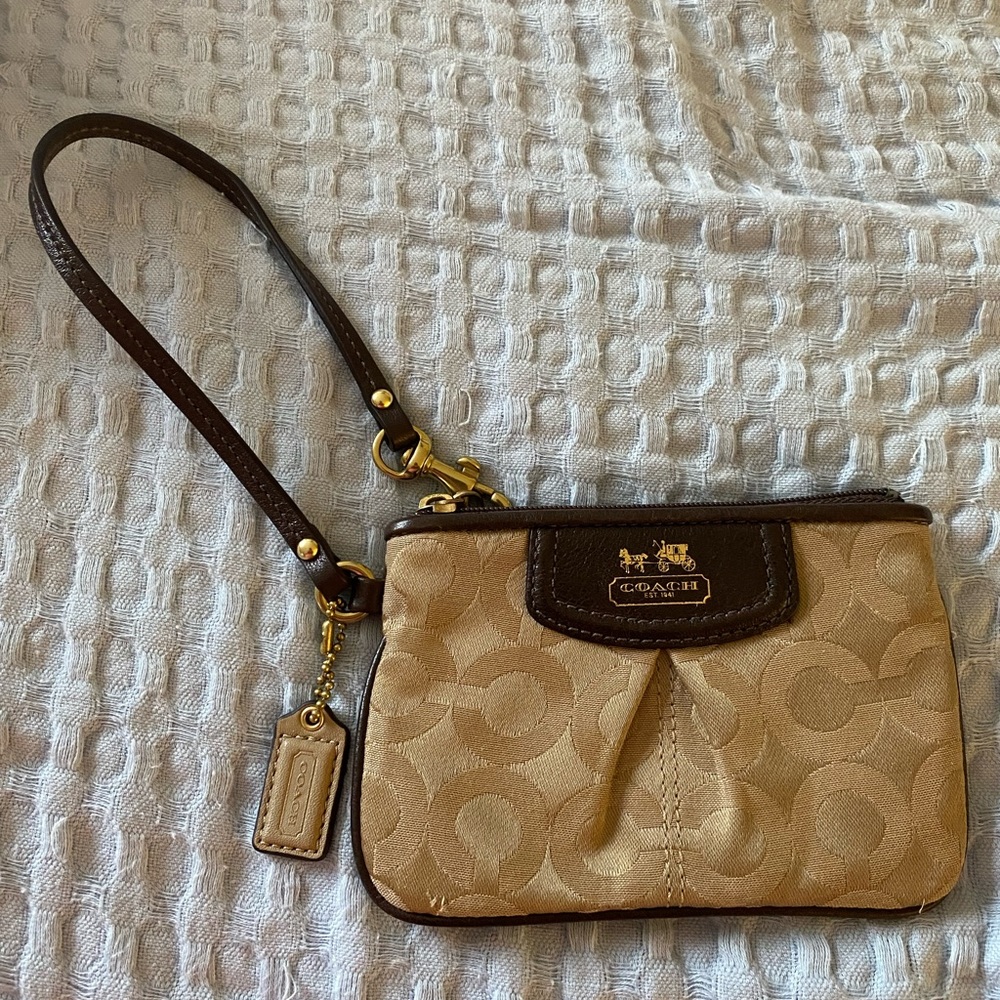 Brown metallic Coach wristlet